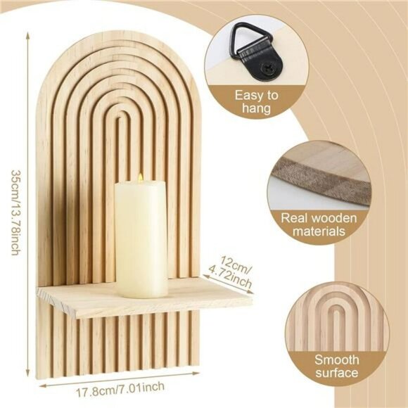 Boho Rainbow Wall Shelves Wood Floating Shelf Set for Nursery Bedroom Decor - Picture 3 of 7